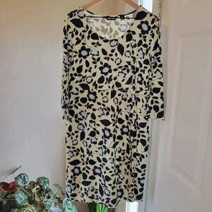 Lands'‎ End Blue & Cream Floral Flower Longsleeve Dress, Size L/P 14-16